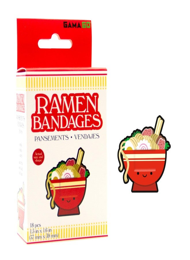 GAMAGO Ramen Adhesive Bandages – Pack of 18 Sterile Individually Wrapped Self-Adhesive Bandages for Kids & Adults, First Aid Kit Plasters, Sterile, Latex-Free, Easy to Remove - Image 1